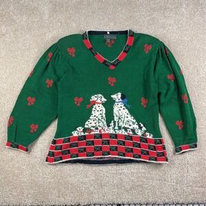 Vintage Cullinane Green Dalmatian Dog Christmas Sweater Angora Blend Womens M